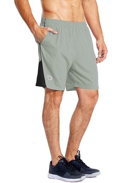 BALEAF Men's 7" Running Shorts with Mesh Liner Zipper Pocket for Athletic Wor...