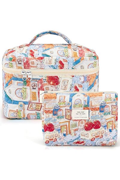 EXCEFORE 2 Pcs Large Travel Quilted Makeup Bag for Women, Diaper Bag Tote, Tr...