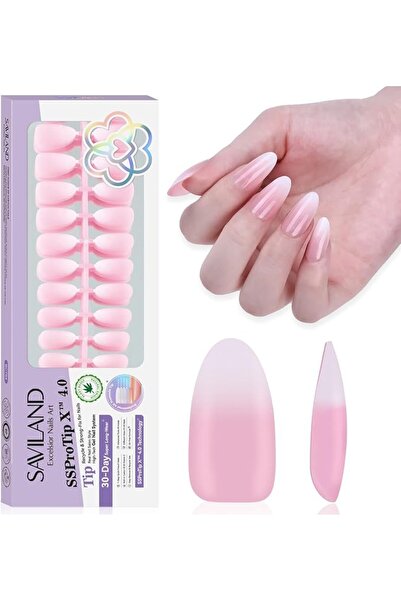 Saviland Soft Gel Press On Nails 160 Pcs - Medium Almond French Tips, Pink-Wh...