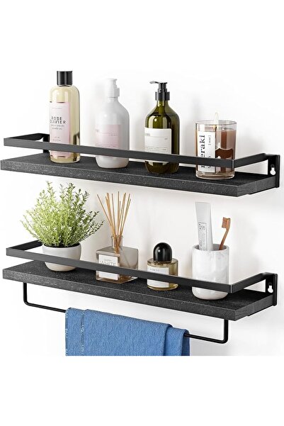 TRASSLE 2 Pack Bathroom Shelves with Towel Bar, Floating Shelves, Wall Shelve...