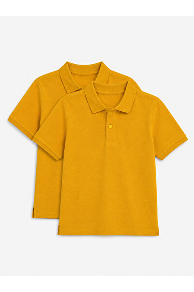ROZELT 2-Pack Cotton Polo Short Sleeve School T-Shirt - Mustard