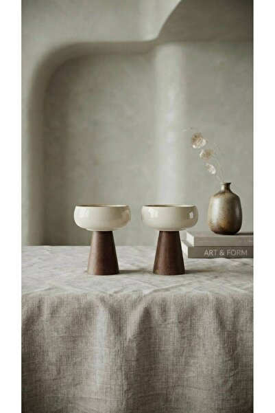 Rabo Craft 2-Piece Porcelain Bowl with Wooden Legs, Persimmon Bowl & Turkish ...