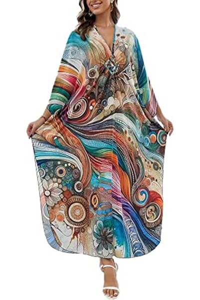 GENERAL Women Caftan Roomy Loungewear Nightgown Beach Dress Cover Ups Robe Sa...