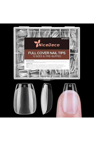 Nicedeco أظافر صناعية شفافة بتصميم اللوز، أظافر لاصقة بالكامل، أظافر جل إكس ط...
