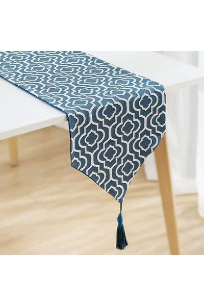 HALAMODO Table Runner, Jacquard Blue Dresser Scarves Runner Washable Cotton L...