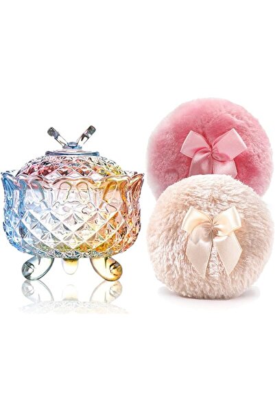 YILUSHENGHUA Luxury 4 Inch Glass Powder Container with 2 Soft 3.5" Puffs｜Non-...