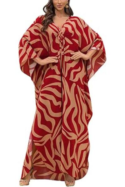 YouKD Summer Long Kaftan Dress Bohemian Roomy Beach Robe Cover Up Plus Size D...