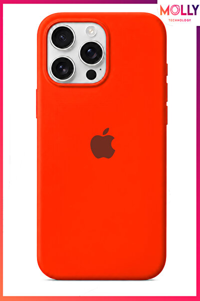 Molly iPhone 15 PRO İçin Neon Turuncu Lansman Soft İçi Kadife Silikon Kılıf
