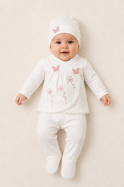 EDM Kidss 100% Cotton Baby Girl 5-Piece Newborn Hospital Discharge Set, Butte...