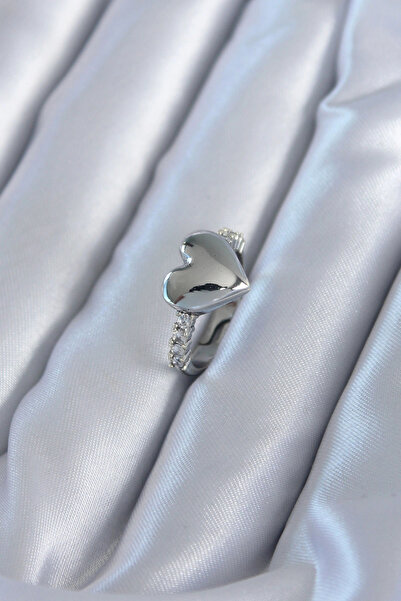 SORA GROUP Silver Color Brass Zircon Stone Heart Model Women's Ring