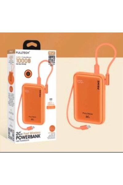 Fulltech FP47 10.000 mAh Powerbank Dijital Ekranlı Dahili Kablolu Özel Turunc...