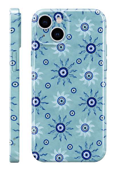 WANNA PROTECT iPhone 14 Nazar Protect Slim Parlak Tam Kaplayan Baskı Kamera K...