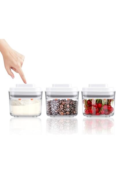 AZONEE 3-Piece Food Storage Jars with POP-UP Lids, Airtight Containers, 350ml...