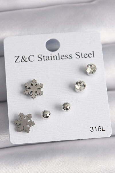SORA GROUP 316L Steel Silver Color Zircon Stone Snowflake Model Women's Earri...
