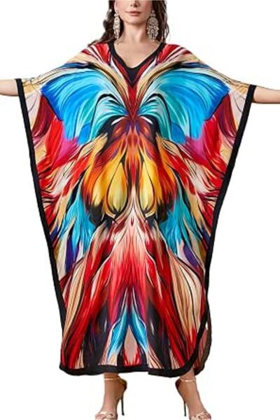 YouKD Women's Long Kaftan Maxi Bohemian Dress Beach Coverup Robe Roomy Kimono...