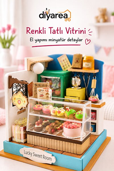 Diyarea Tatlı Vitrini Işıklı Minyatür Maket Kiti – Kendin Yap 3D Puzzle Mini ...