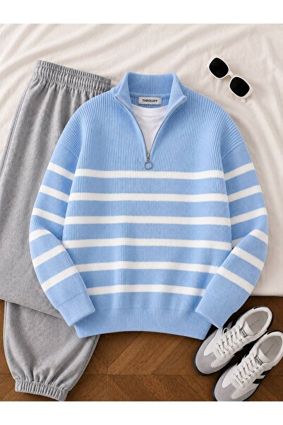 oneoff Men's 3-Pack Striped Knitwear Sweater Half Zipper Stand Collar Oversiz...