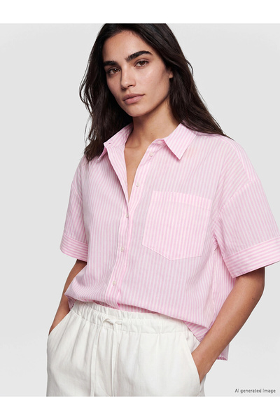 LC Waikiki قميص نسائي LCW Vision Pink Striped قصة فضفاضة