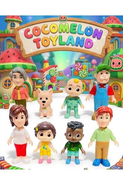 Cocomelon Deluxe Family 8 Figure Set, which includes characters JJ, TomTom, Y...