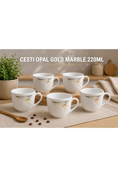 Marble Σετ Φλιτζανιών Καφέ Opal Gold, 6 Τεμάχια, 220 ml, Κεραμικό, Λευκό με Σ...