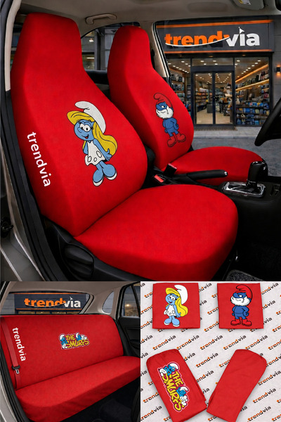 trivexa Şirin Baba & Şirine Logolu Oto Koltuk Kılıfı Ön Arka Set – Penye Likr...