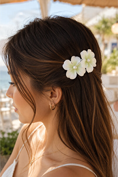 BeyzHal 9 cm Orchid Hydrangea Figured Pearl Detailed Women's Hair Clip with F...