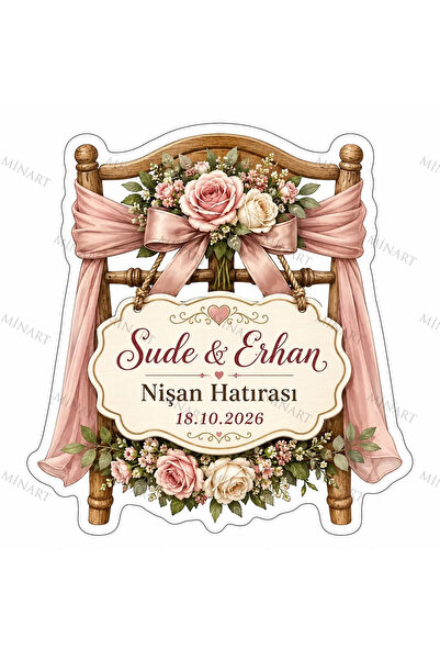 Minart 50 Adet Söz Nişan Nikah Düğün Kına Magneti, Kırmızı Detaylı Hatıra Mag...