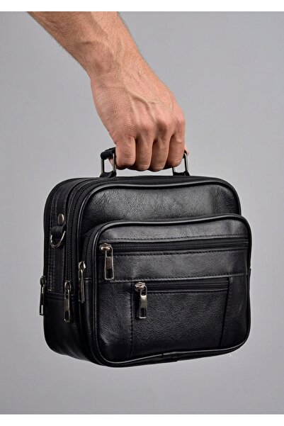 Latife Men's Black Horizontal Model Steel Case Genuine Leather Hand and Shoul...