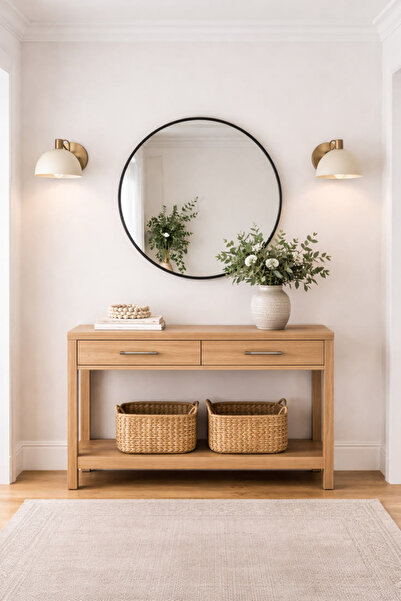 ibrahim suleiman al saqami Modern MDF Wooden Console Table with 2 Drawers & L...
