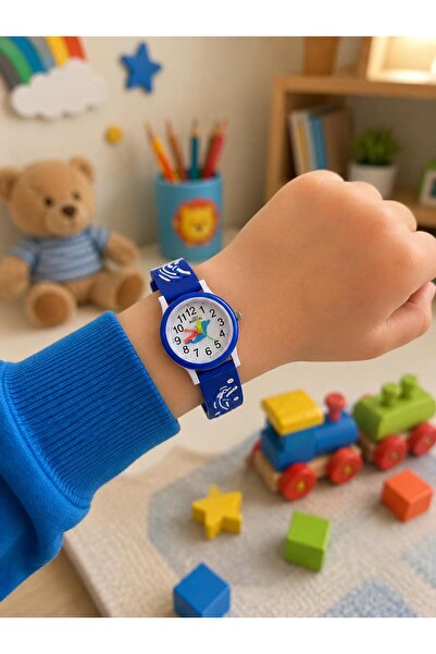 Miyole Çocuk Kol Saati Mavi Yunus Desenli Silikon Kordonlu Analog Eğitici Saat