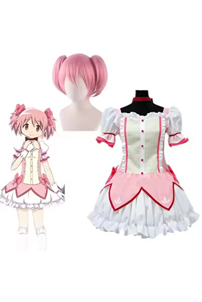Genel Markalar Anime Cosplay Madoka Kostüm Sentetik Peruklu Kostüm Elbise Madoka
