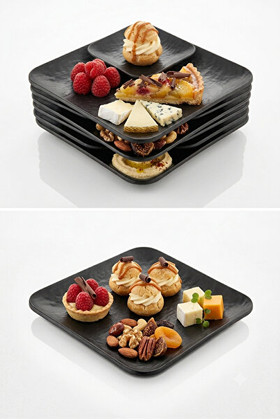 BİODATA 12 Pieces Unbreakable Melamine Square Dessert Plate Serving Plate 26 ...