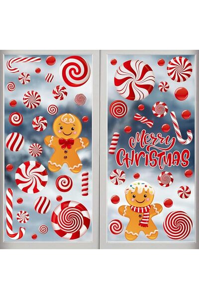 GENERAL Dayker 73PCS Merry Christmas Window Clings, Gingerbread Man Window St...