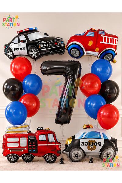 Parti Station Police & Fire Truck Balloon Set 7 Years Old - 15 Piece Police &...