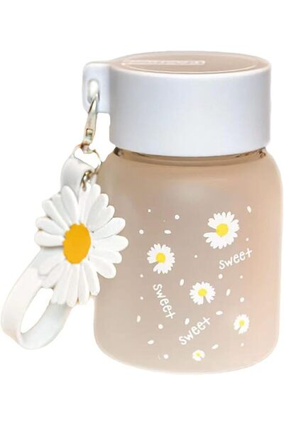 Tazweeq Glass Water Bottle, Frosted Transparent Bottle, Kawaii Little Daisy P...