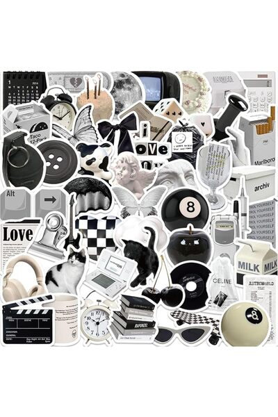 GENERAL 61 Pcs Cute Aesthetic Stickers for Water Bottle Black and White Aesth...