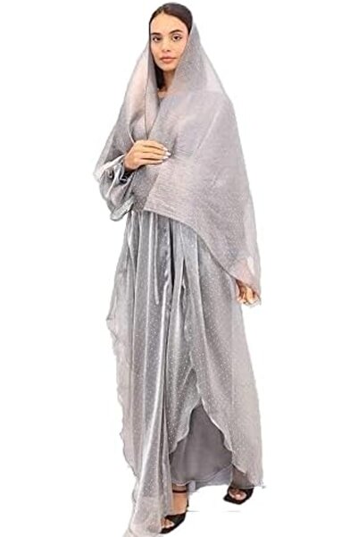 Generic Abaya Sahar – Elegant Pearl Grey & Satin Dress Three-Piece Set with E...