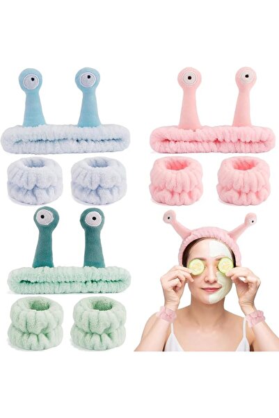 Tazweeq 6 Pcs Skincare Headbands, Snail Spa Headband and Wristband Set, Headb...