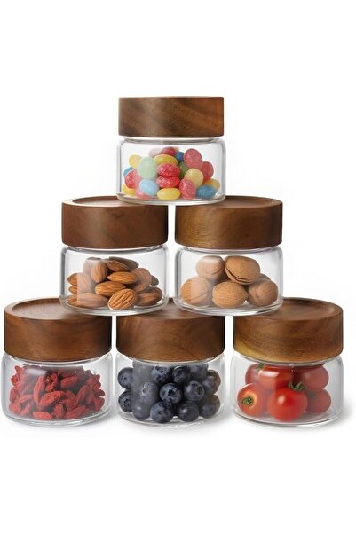 KASTWAVE Glass Storage Jars, 6-Pack 4oz Stackable Airtight Canisters with Aca...