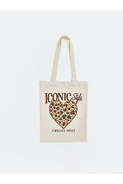 LC Waikiki Trendlucky Women's Cloth Bag with Heart Print and Contrast