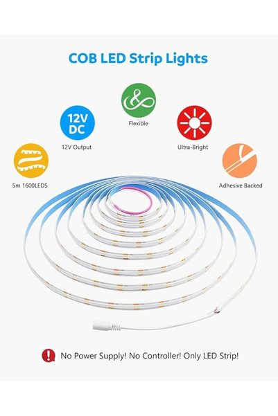 Aissiora LED Light Strip 5m LED Strip Works COB LED Strip Light 5V USB Powered Flexible Under Cabinet Light f