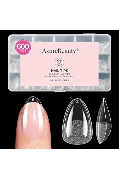 AZUREBEAUTY أطراف أظافر لوزية قصيرة جدًا، 600 قطعة من أطراف الأظافر الجل النا...