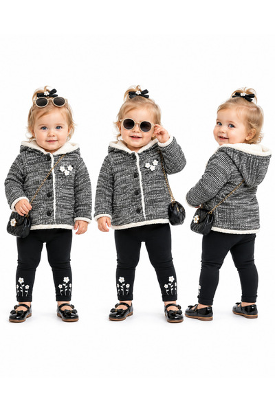 Babyrose Kız Bebek Triko Kuzulu Hırkalı Üçlü Takım