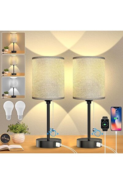 GENERAL Table lamp for Bedroom, 3 Color Temperatures Bedside Lamps with USB C...