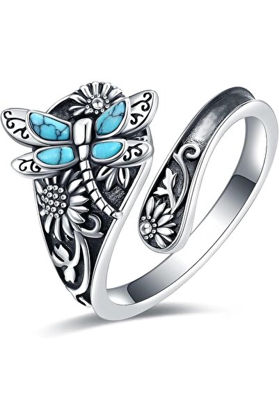 X SPRING خواتم فيروزية، مجوهرات فضية بتصميم اليعسوب على الطراز البوهيمي، خاتم...