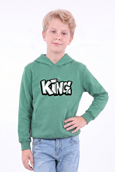 panios kids Erkek Çocuk Baskılı Kanguru Cepli Uzun Kollu Kapüşonlu Sweatshirt