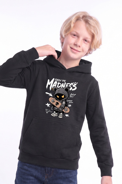 FYK KİDS Boy's Printed Kangaroo Pocket Long Sleeve Hooded Sweatshirt