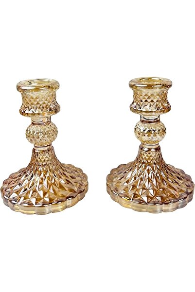 GENERAL Set of 2 Taper Candle Holders Decorative Glass Candlestick Holders, M...