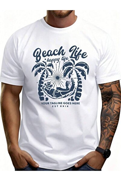 26LIK Men'S% Graphic-Shirt Breathable Soft Lightweight Beach Happy Life Trees...