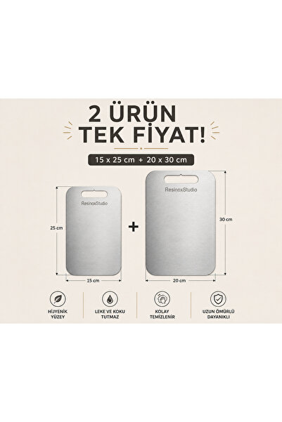 2 Ürün Tek Fiyat - Paslanmaz Çelik kesme tahtası 20x30 | 15x25 cm